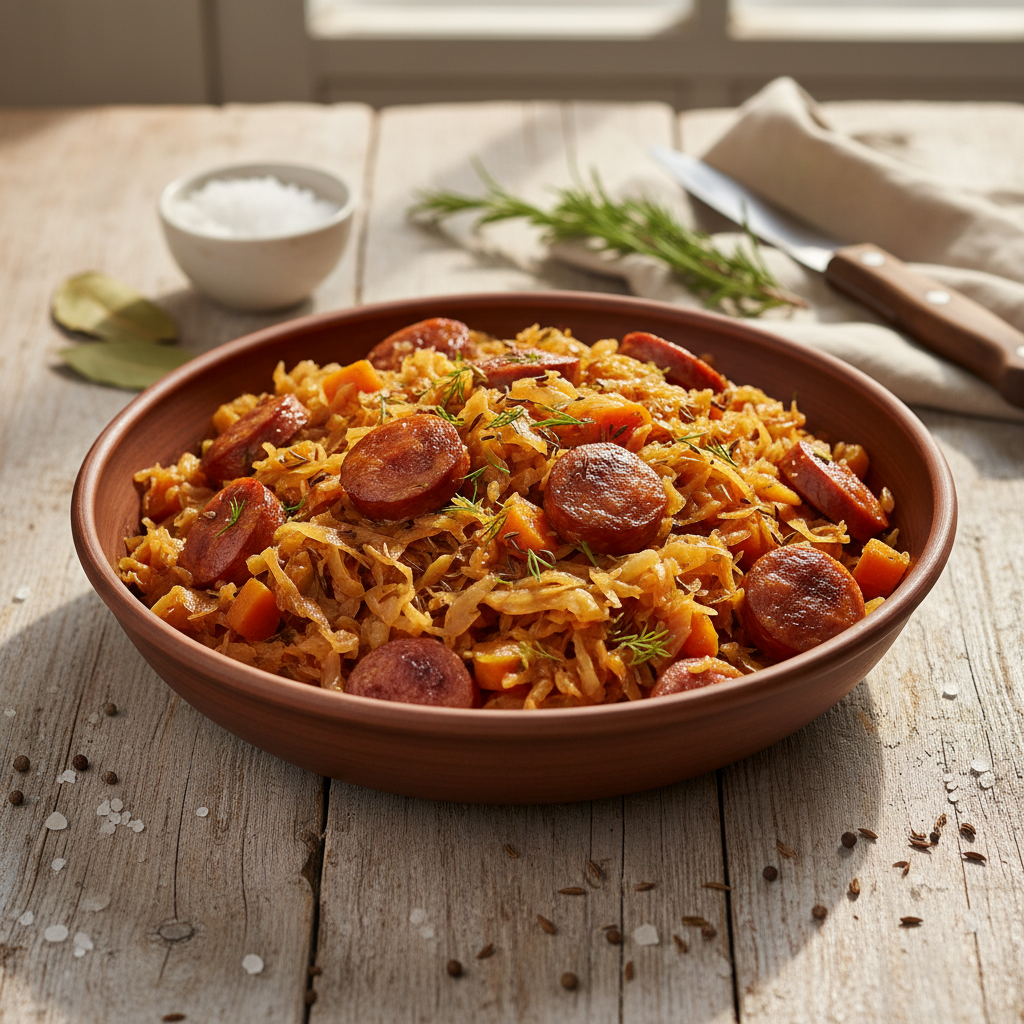 Troškinti kopūstai su dešrelėmis: pigu ir labai skanu