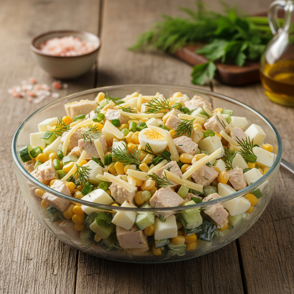 Soti mišrainė su rūkyta vištiena: receptas šventėms