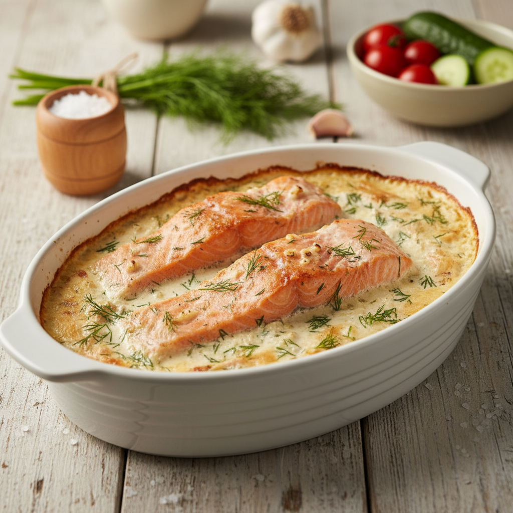 Gardi lašiša orkaitėje su grietinėle: tirpsta burnoje