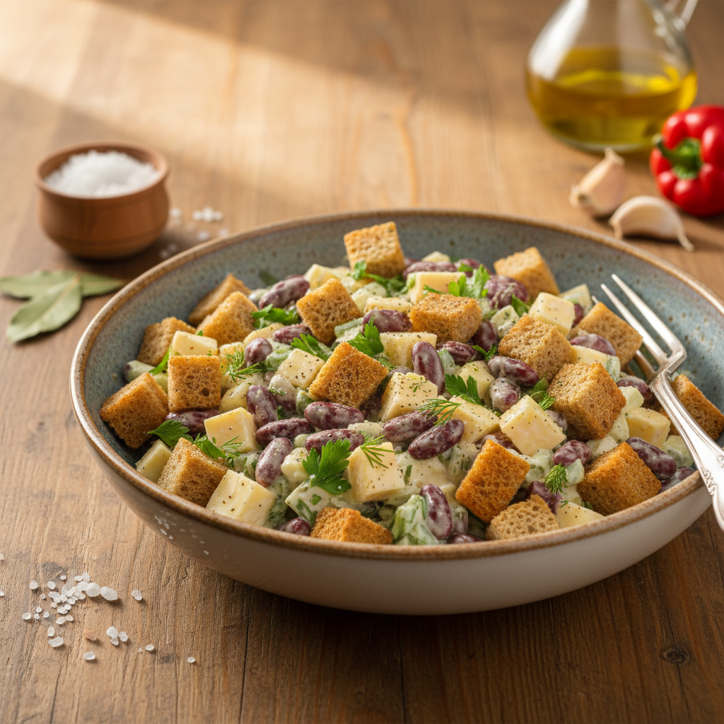 Greitos salotos su kepta duona: receptas užklupus svečiams