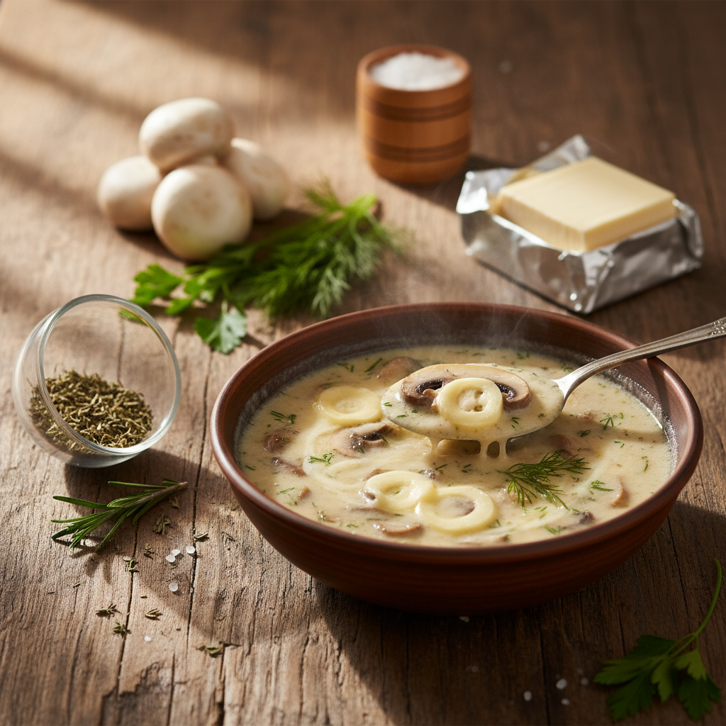 Pievagrybių sriuba su sūreliu: pigus ir greitas receptas