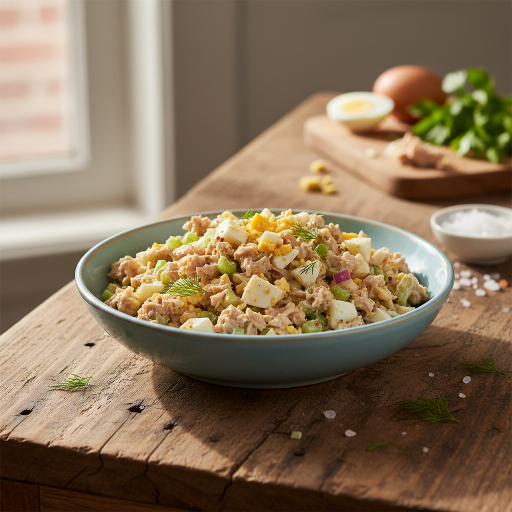 Tuno salotos su kiaušiniu: receptas greitai vakarienei